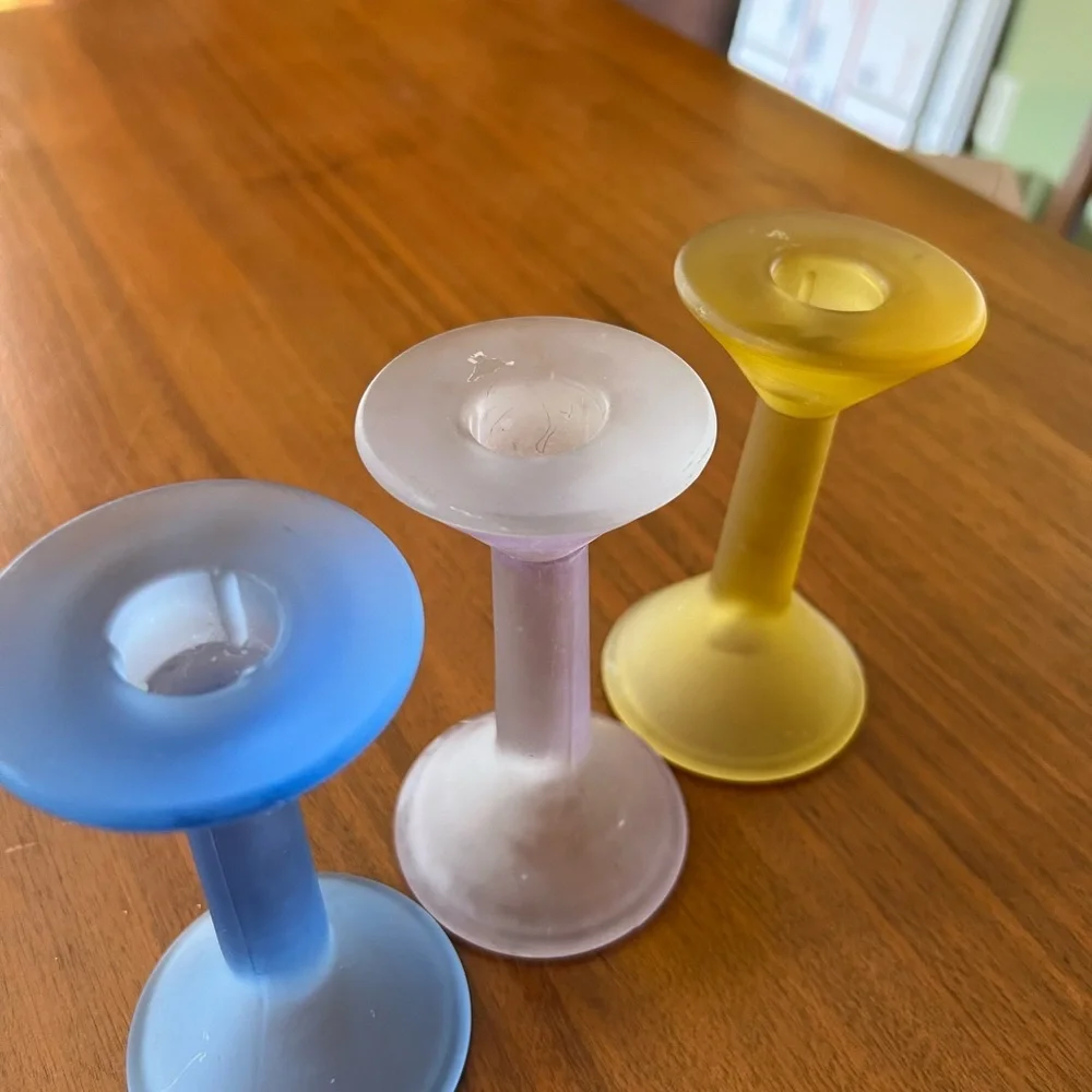 Vintage Glass Candle Stick Holders‎ Colorful Stained Milk Glass Art Artsy Unique